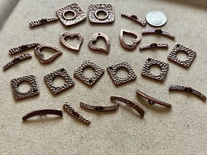 12 Sets Copper Tone Toggle Clasps Hammered Hearts Squares Jewelry Making Lot - Picture 1 of 14