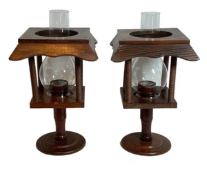 2 Vintage freistehende Kerzenständer primitiv rustikal Holz Teelicht - Bild 1 von 17