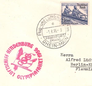 GERMANY Cover 1936 HINDENBURG Zeppelin *OLYMPIC* FLIGHT Cachet 24pf ROWING KZ43 - Picture 1 of 13