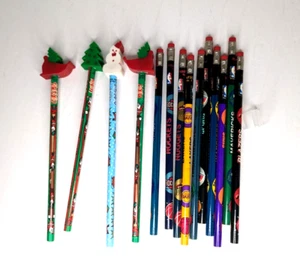 Christmas Berol Pencils w/ Erasers & Official NBA Pentech Pencils, Vintage Lot - Picture 1 of 3