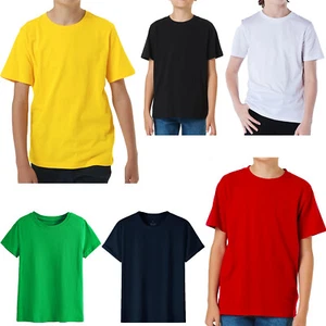 100% Cotton Kids T Shirt Childrens Boys Girls Basic Plain Short Sleeve Tee Tops - Picture 1 of 19