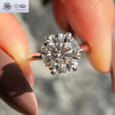 Anillo de compromiso de diamantes cultivados en laboratorio redondo E VVS1 IGI 2,75 quilates de oro blanco sólido de 14 k Foto 1 de 4