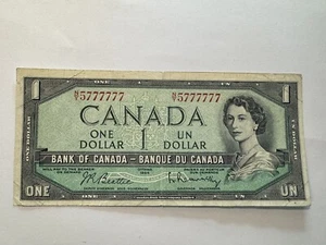 1954 Modified Bill $1 Beattie/rasminsky Prefix NY Run On Serial Number 777777 - Bild 1 von 2