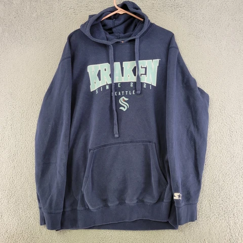 Seattle Kraken Hoodie Mens 2XL XXL Blue Pullover Sweater Pocket NHL Hockey Cover