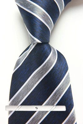 Nueva Corbata Clásica Rayas Azul Gris JACQUARD TEJIDA 100% Seda Para Hombre Foto 1 de 4