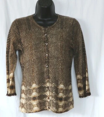 SUTTON STUDIO Reptile Print Cashmere Cardigan 3/4 Slvs 33 In Chest Sz S - Image 1 of 4