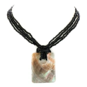 Adorable Collar Cuadrado Madre Perla Trapeador Carcasa Cuentas de Ónix Negro - Imagen 1 de 3