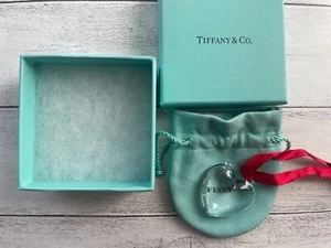Tiffany Heart Ornament Christmas Holiday Crystal with Box, Pouch Bird & Bag - Picture 1 of 11