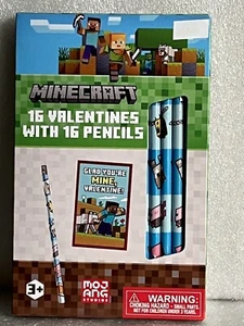 Minecraft 16 tarjetas de San Valentín y 16 lápices intercambio de aula nuevo - Imagen 1 de 5