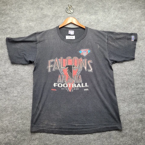 Vintage 1994 Atlanta Falcons T-Shirt Large Black Gray Striped 90s Single Stitch Cover