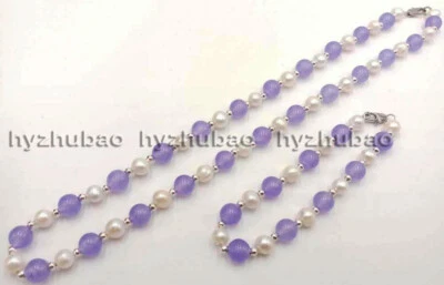 Juego de collar de perlas blancas y cuentas redondas de piedras preciosas de 7-8 mm de 18" + pulsera de 7,5" Foto 1 de 4