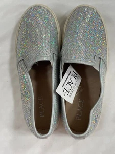The Children's Place Sz 1 Silver Double Decker Glitter sequin Kids Casual Shoes - Picture 1 of 4