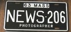 ORIGINAL 1963 MASSACHUSETTS NEWS PHOTOGRAPHER LICENSE PLATE SOLD SINGALLY