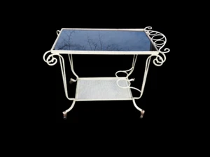 ANTIQUE FRENCH WROUGHT IRON ART DECO TROLLEY TEA CADDY CART CHARIOT MATEGOT TYLE - Picture 1 of 11