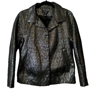 Timeless Naeem Khan Metallic Jacke Crinkle glänzend Neu mit Etikett XS schwarz silber NK4249 - Bild 1 von 13