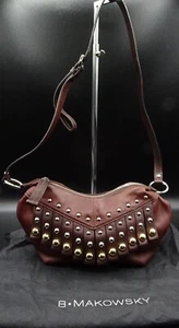 B. Makowsky Chocolate Brown Leather Studded Fringe Crossbody Purse/Bag -PreOwned - Picture 1 of 24