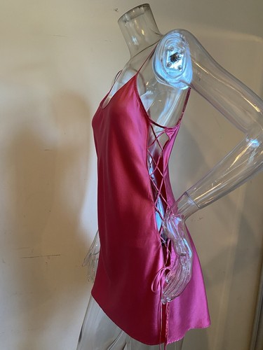 UNDERCOVER Victorias Secret mini abito slip seta rosa caldo stringato vintage 2001 piccolo
