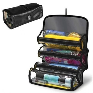 Organizador enrollable de viajes cosméticos 4 compartimentos almacenamiento maquillaje espacio - Imagen 1 de 2