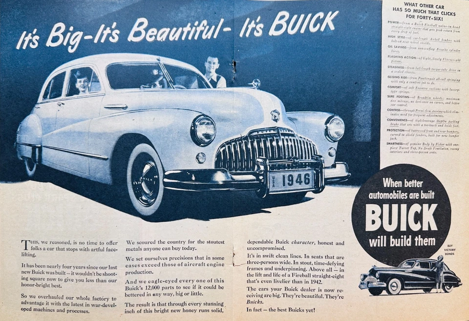 1946 Buick Roadmaster Centerfold Ad #N1061 Published 1945 - Image 1 of 1