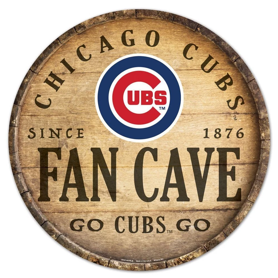 Chicago Cubs Sign Wood 14 Inch Round Barrel Top Design - Image 1 of 1