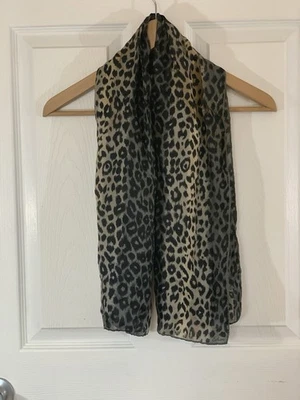 Echo Scarf Women's Scarf Leopard Print Back & Silver & Tan Silk Rectangular - Image 1 of 4