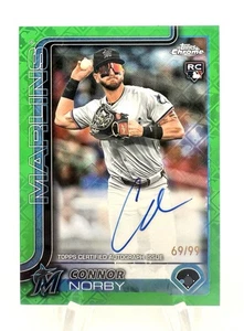 Connor Norby (RC) 2025 Topps Chrome Logofractor Rookie Auto Green /99 Marlins - Picture 1 of 2
