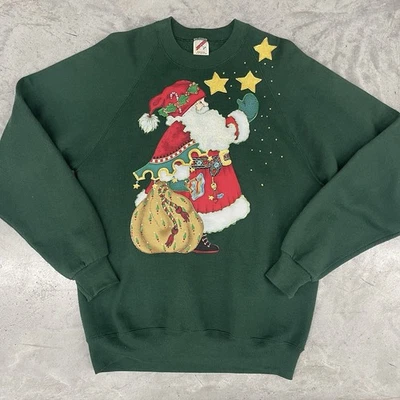 复古 90 年代 Jerzees 美国圣诞老人圣诞运动衫女式 L 码 — 第 1/4 张图片