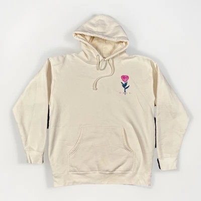 OBEY Hoodie Womens Size L Cream with Pink Flower Logo - Image 1 of 4