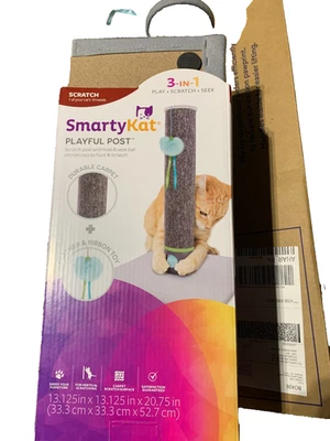 SmartyKat 3-1 Playful Post Carpet Cat Scratching Post with Spinning Wand Toy - Image 1 of 2