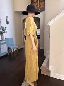 NEW ZARA WOMEN MUSTARD KAFTAN Yellow 100% Cotton MIDI DRESS Size M L Y1118 - Picture 1 of 23
