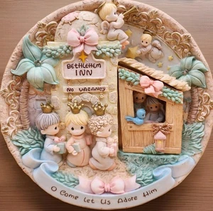 Belén de Navidad Precious Moments 1998 placa de coleccionista puerta con bisagras vintage - Imagen 1 de 5