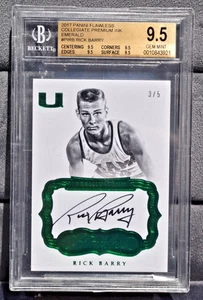 2017 Panini Flawless Collegiate Premium Ink EMERALD Rick Barry AUTO /5 Beckett 9 - Picture 1 of 4