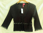 NWT CHARLOTTE TARANTOLA Small Black $130 Retail V Neck Cardigan, 3/4 Sleeves