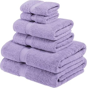 Egyptian Cotton Pile 6 Piece Towel Set, Hotel Bathroom, Purple - Picture 1 of 8