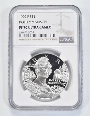 1999 P Dolley Madison Commemorative Proof Silver Dollar NGC PF70 UCAM - Image 1 of 4