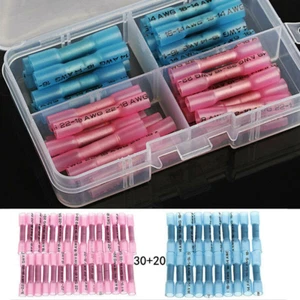 50PCS Heat Shrink Insulated Butt Wire Crimp Electrical Connectors Terminals Set - Picture 1 of 11