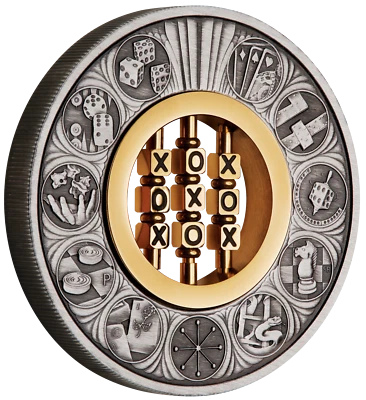 2022 GAMES THROUGH THE AGES Tic-Tac-Toe 2oz .9999 SILVER $2 ANTIQUED COIN - Image 1 of 4