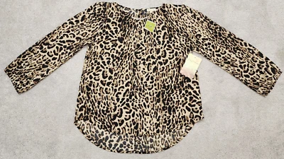 Blusa túnica pequeña con estampado de guepardo transparente blanca lirio manga 3/4 Foto 1 de 4