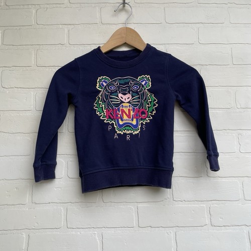 Felpa girocollo Kenzo blu navy bambino piccola tigre logo designer bambini