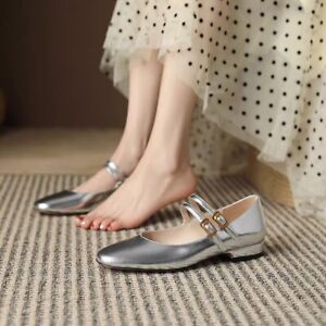 Spring Women's Pu Leather Mary Jane Shoes Retro Flat Sole Loafers Shoes