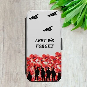 POPPY LEST WE FORGET GIFT FLIP WALLET PHONE CASE COVER FOR IPHONE SAMSUNG HUAWEI - Picture 1 of 9