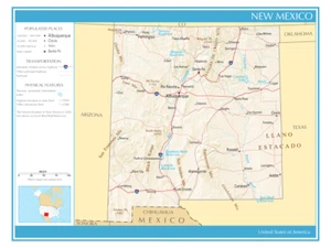 Map State of New Mexico United States America Political Physical Print - Picture 1 of 3