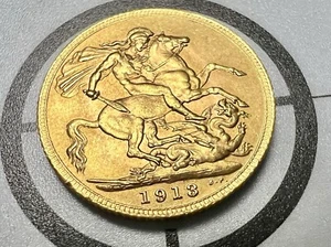 🔥GREAT DEAL! 1913 Sigma✅Tested 91.7% GOLD 8g Sovereign George V Antique Coin - Picture 1 of 7
