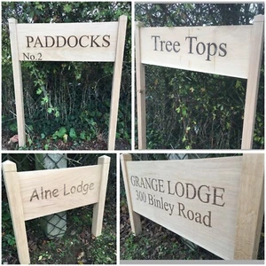 MODERN FREESTANDING SOLID OAK HOUSE & BUSINESS SIGN PLAQUE OAK POST SIGN PLAQUE - Picture 1 of 6