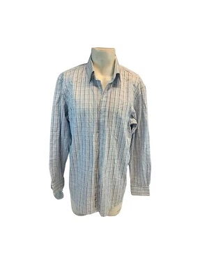 Robert Graham Shirt 17.5 35 White Aqua Blue Plaid Cotton LNWOT YGI I1-90 - Image 1 of 4