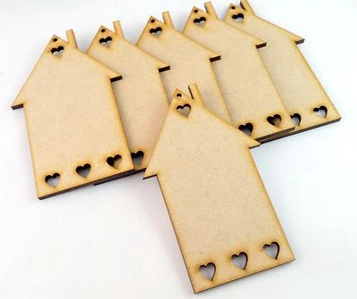 6x MDF Madera Casa Formas Hogar Etiquetas 90 mm x 55 mm Adornos Artesanal Blanco