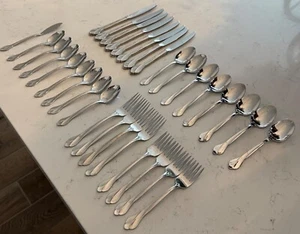 33 Pc Oneida Tribeca Flatware Glossy Stainless Steel Spoons Forks Knives - Picture 1 of 7