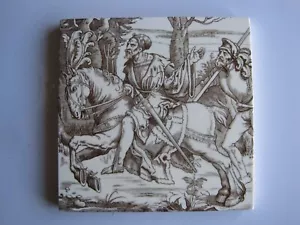 ANTIK VIKTORIANISCH 6" SQ. MINTONS ALBRECHT DURER FLIESE - DER RITTER C1885 - Bild 1 von 2