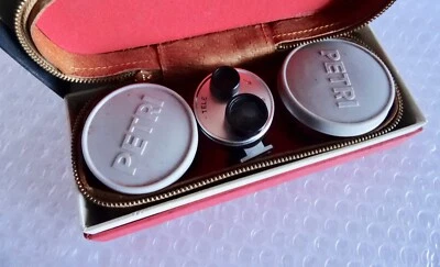 cAMERA LENS SET PETRI TELEPHOTO WIDE ANGLE VIEWFINDER F1.9 KURIBAYASHI neocurio - Image 1 of 4