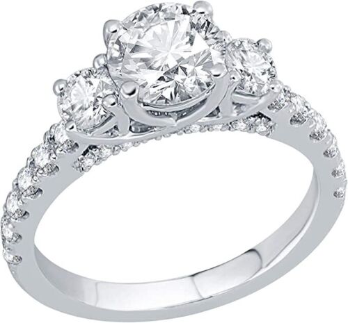 Three Stone Trilogy Ring in 925 Silver 3.50Ct Round Cut Natural Moissanite & Cz
